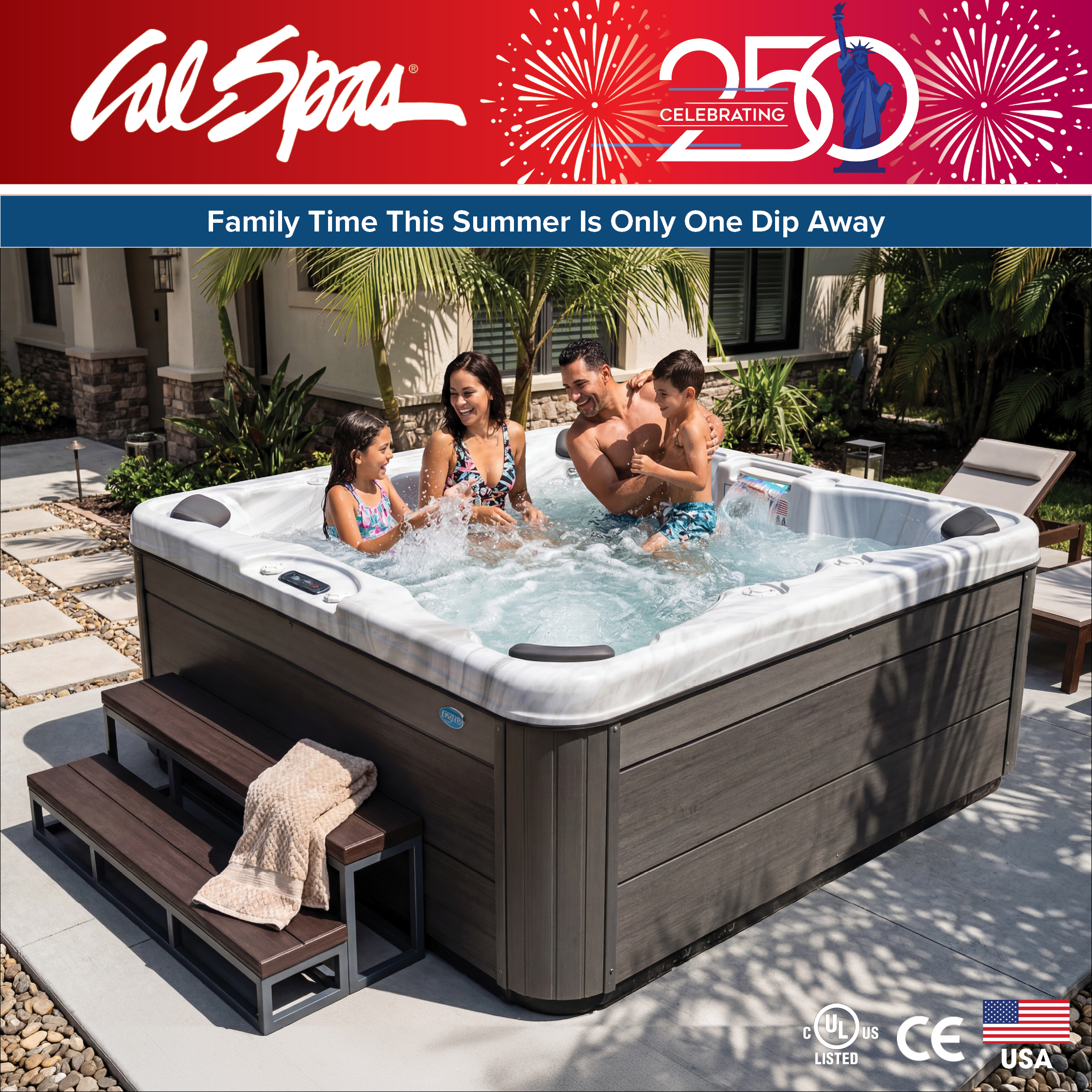 Calspas hot tub being used in a family setting - Caldwell